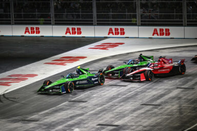 Formula E - Nick Cassidy, Sebastien Buemi (Envision) & Jake Dennis (Andretti)