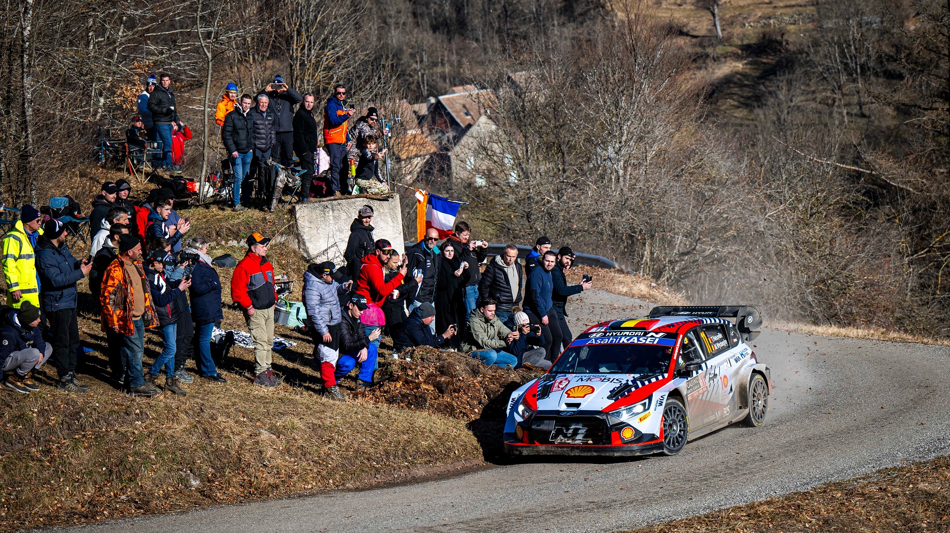 Thierry Neuville (BEL) and Martijn Wydaeghe (BEL) are seen competing during the World Rally Championship Monte-Carlo in Gap, France on 27.01.2024 // @World / Red Bull Content Pool // SI202401270352 // Usage for editorial use only //