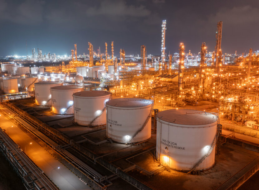 Elevated Night View of an Oil Refinery Complex