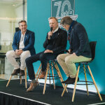 Motorsport legend and Nimrod racer Ray Mallock (centre) at the Aston Martin Works 70th anniversary event