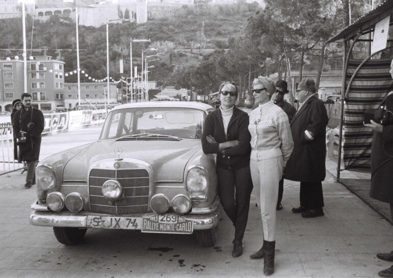 32nd Monte Carlo Rally 1963. Ewy Rosqvist von Korff (left) and Ursula Wirth won the Ladies Cup in a Mercedes Benz 220 SEb