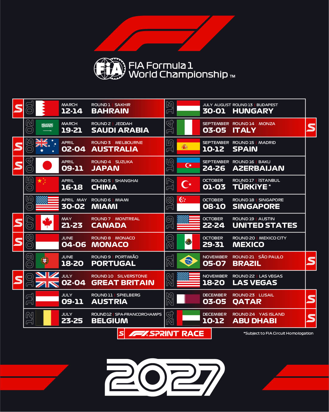 F1 2027 calendar F1 2027 calendar