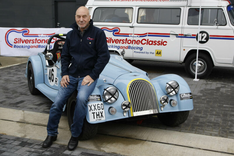 Sir Patrick Stewart posses with the 130mph lightweight Morgan...