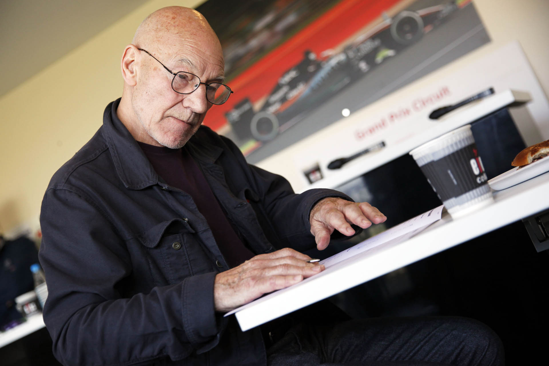 Sir Patrick Stewart revving up to race at the Silverstone Classic Sir Patrick Stewart revving up to race at the Silverstone Classic